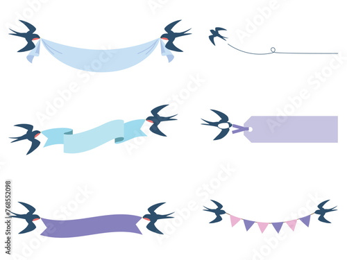 つばめとリボンのイラストセット