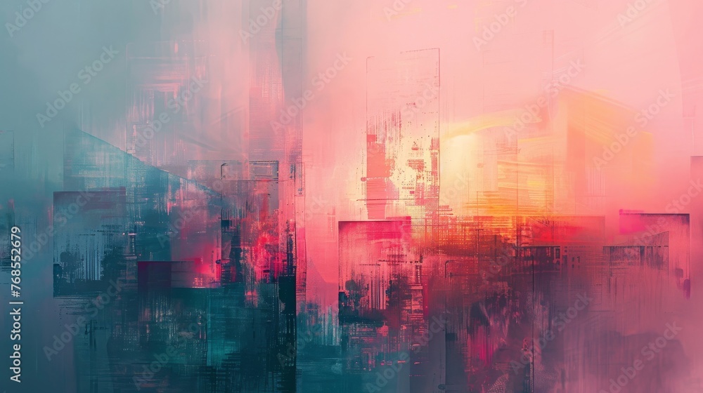 A modern book cover design, with the title text set within a clear, glass blur rectangle over an abstract, pastel-colored painting. - obrazy, fototapety, plakaty 
