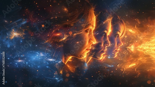 A movie poster for a sci-fi film, with the title and main characters viewed through a large glass blur effect, against a starry space background.