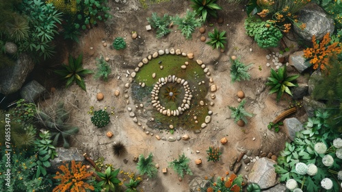 Shamanic Circle with Ritual Objects Aerial View