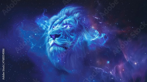 Mystical zodiac sign in the sign of the lion with a starry sky