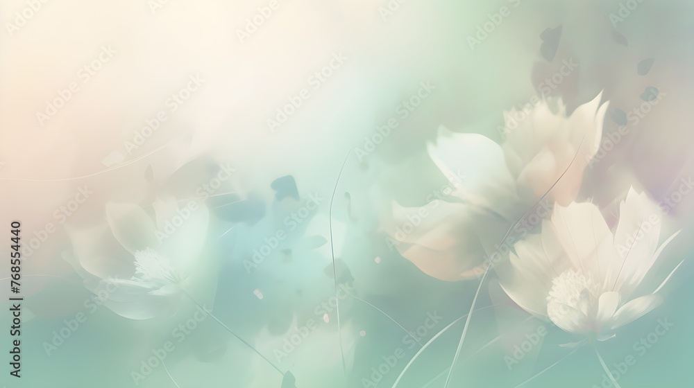 light soft green peaceful dreamy abstract background with flowers