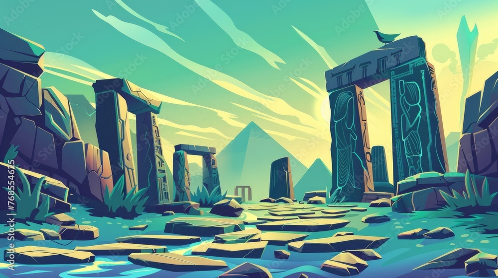 Naklejka premium Sacred Sites Interconnected by Ethereal Energy Path Illustration