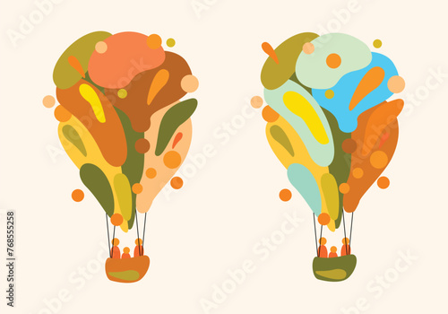 Balloon air in colorful drawing illustration. vector background. Copy space.
