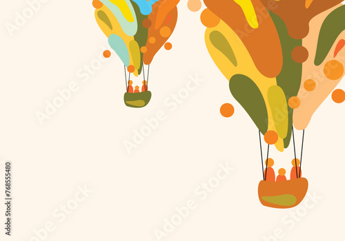Balloon air in colorful drawing illustration. vector background. Copy space.