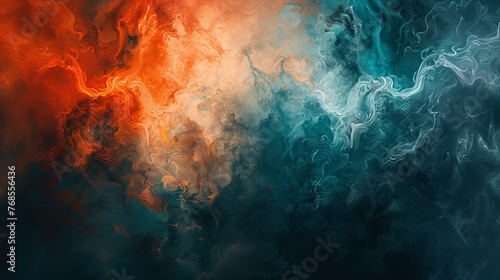 A striking contrast between a vibrant coral and deep teal split background, symbolizing the dynamic interplay of fire and water.