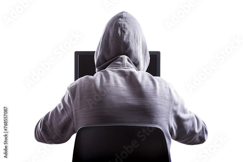 Wallpaper Mural A hacker sitting in front of a computer screen, back, isolated on a transparent background, Generative AI Torontodigital.ca