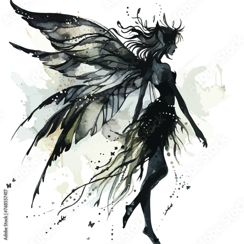 Watercolor Black Fairy. Night Fairy Clipart clipart isolated