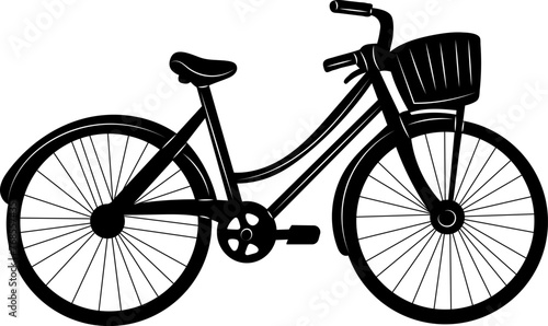 bicycle with basket silhouette, on white background vector photo