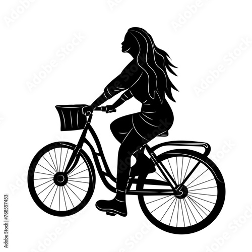 woman riding a bicycle silhouette, on a white background vector © zolotons