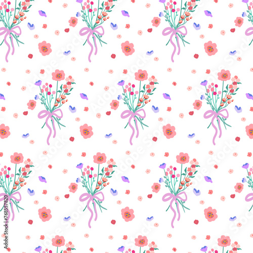 Delicate floral background in retro style. A bright backdrop for wallpaper and fabric for adults and children. Suitable for background prints and invitations, cards. Flat Vector illustration