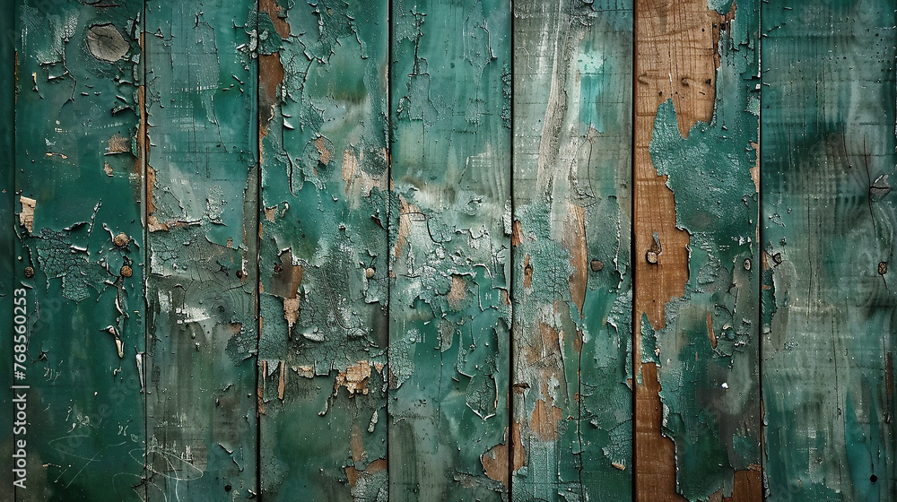 close up image of an old ruined wooden background with the paint peeling off - obrazy, fototapety, plakaty 