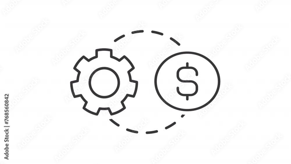 Operating costs line animation. Workflow management animated icon. Rotating gear jump. Circling dotted line. Black illustration on white background. HD video with alpha channel. Motion graphic Operating costs line animation. Workflow management animated icon. Rotating gear jump. Circling dotted line. Black illustration on white background. HD video with alpha channel. Motion graphic