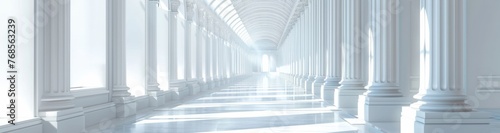 long white corridor with arches, blurred background