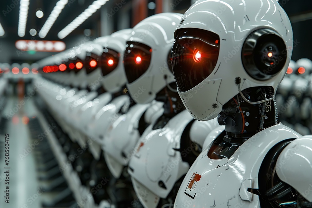 A scenario where robotic units are equipped with AI to make real-time production decisions A scenario where robotic units are equipped with AI to make real-time production decisions