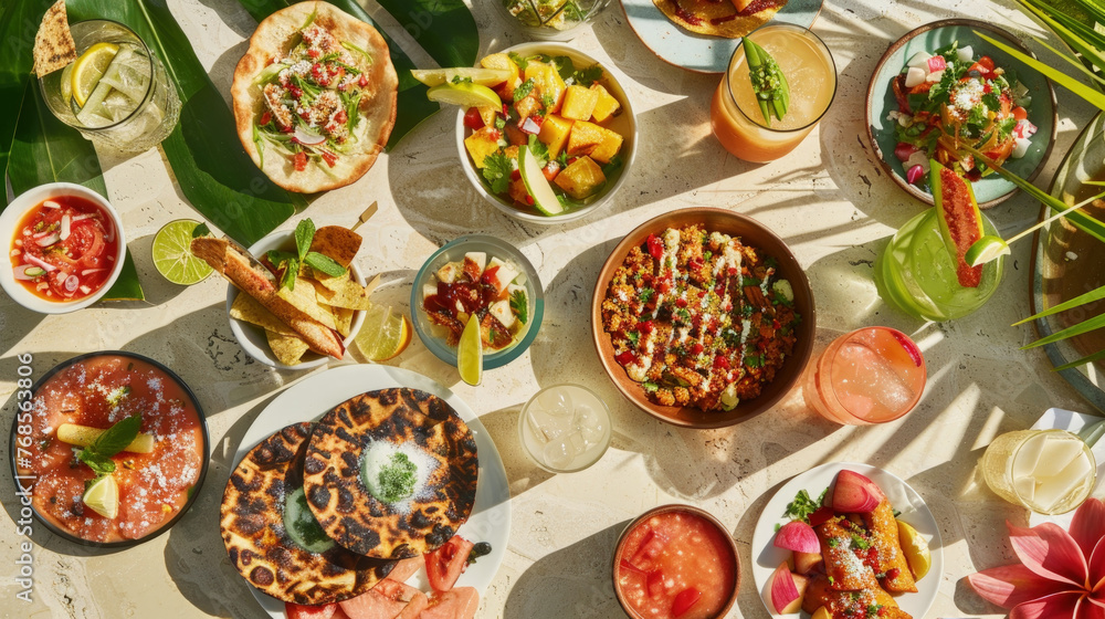 A table covered with a variety of different types of food, including fruits, vegetables, meats, cheeses, and bread A table covered with a variety of different types of food, including fruits, vegetables, meats, cheeses, and bread
