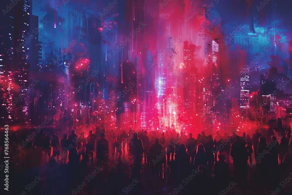 A digital art piece inspired by the pulsating energy of a laser-lit concert crowd