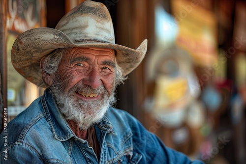 Portrait of a Senior Smiling Cowboy - American Man Outdoor Portrait © PetrovMedia