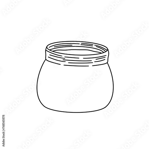 A jar is drawn in black and white. The jar is empty and has a lid