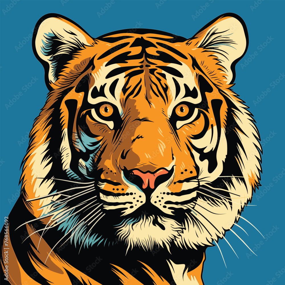 Fototapeta premium The tiger’s intense gaze and striking stripes stand out in this vivid illustration
