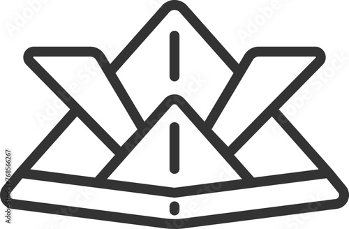 折り紙で作った、兜のアイコン（線画）のイラスト