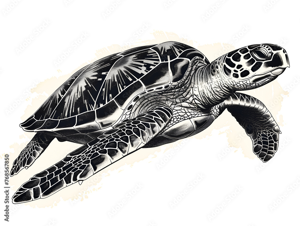 Obraz premium turtle in the water, black and white , hand drawn