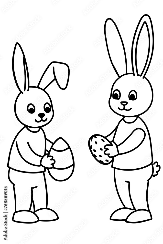Bunnies engaged in Easter activities like painting eggs or hiding them for an egg hunt. Bunnies engaged in Easter activities like painting eggs or hiding them for an egg hunt.