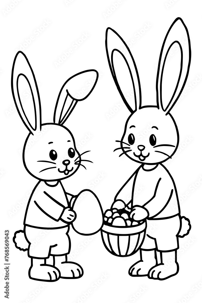 Obraz premium Bunnies engaged in Easter activities like painting eggs or hiding them for an egg hunt.
