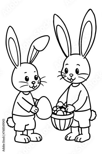 Bunnies engaged in Easter activities like painting eggs or hiding them for an egg hunt.