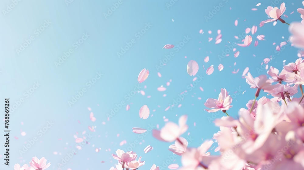 A radiant Cherry Blossom Festival scene, where the soft pink petals contrast with a clear blue sky, laid out in a banner format with a large, spring celebrations A radiant Cherry Blossom Festival scene, where the soft pink petals contrast with a clear blue sky, laid out in a banner format with a large, spring celebrations