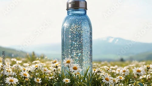 bottle of water and flowers photo