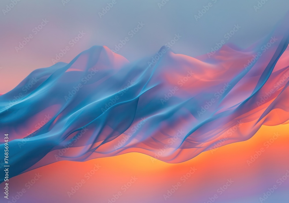Obraz premium Blue orange soft light gradient abstract wall floor podium glass fabric cloth wave cure backgound.