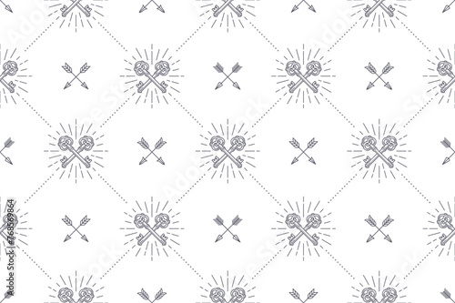 Seamless background with crossed vintage keys and arrows - pattern for wallpaper, wrapping paper, book flyleaf, envelope inside, etc. Vector illustration.