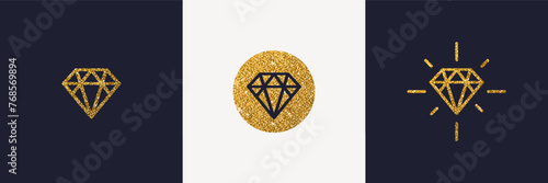 Set of diamond logo with glitter gold. Vector illustration.