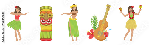 Hawaiian Object and Item of Beach Resort Vector Set