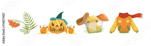 Autumn Season Object and Element Colorful Vector Set