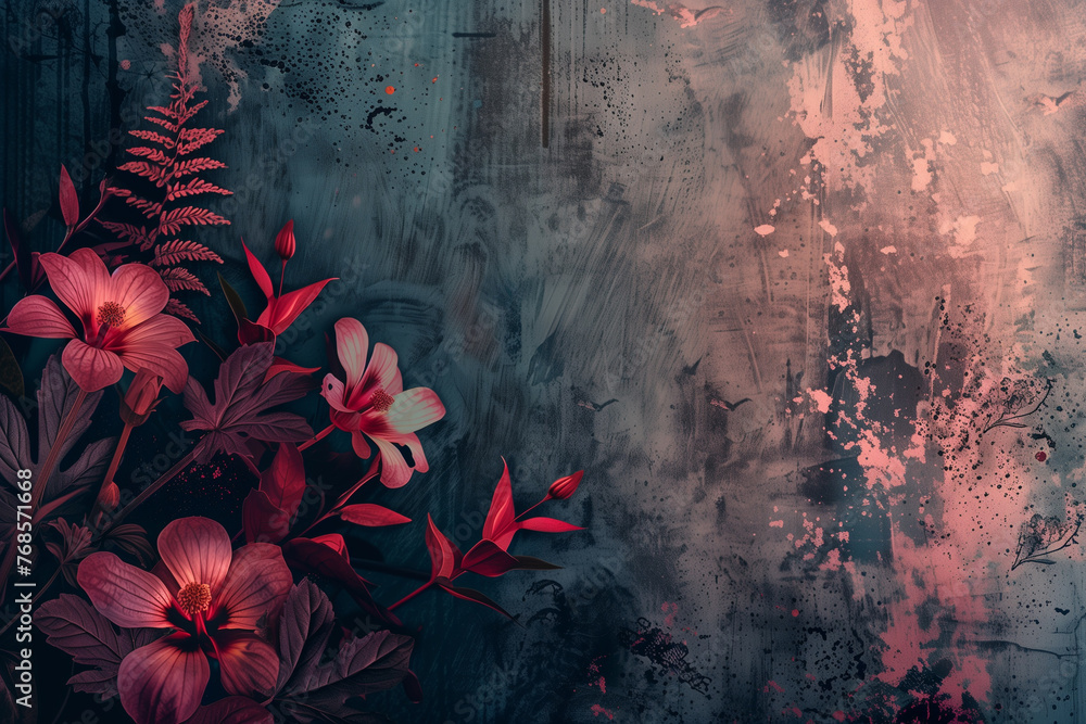 Vintage Florals and botanical pattern art and design. Beautiful fantasy dark wallpaper and background. generative ai.