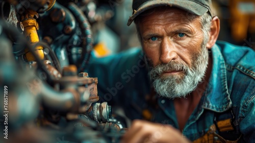 Wallpaper Mural Mechanic working on engine parts in machinery workshop. Torontodigital.ca