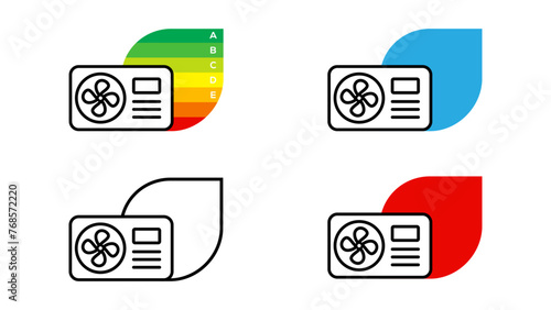 Heat pump, efficiency energy rating, infographic, technical data, label template. Vector illustration