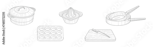 Kitchen Tool and Equipment Hand Drawn Linear Vector Set