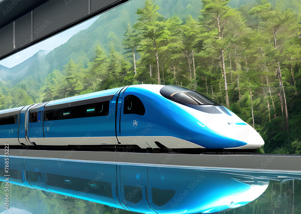 Futuristic train concept, modern high speed.Generative AI Futuristic train concept, modern high speed.Generative AI
