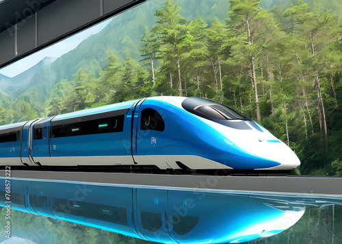 Futuristic train concept  modern high speed.Generative AI