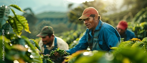Farmers harvesting coffee in a happy mood.