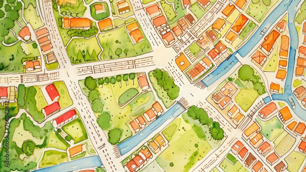 Obraz premium 上から見た街の地図_1