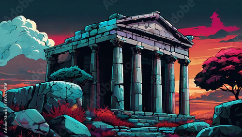 Temple ruins in an ancient rome citys Illustration