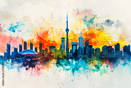 An abstract art colourful skyline of Toronto city in Canada.