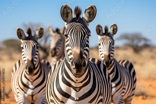 Zebras showcasing their distinctive striped patterns in the expansive african wilderness
