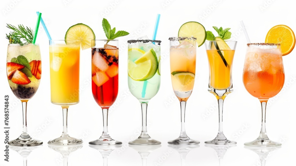 The set of alcoholic cocktails is isolated on a white background