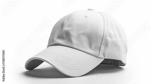 The white baseball cap stands out against the white background