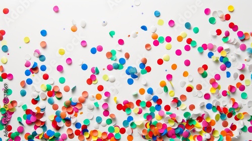 A white background adorned with colorful confetti
